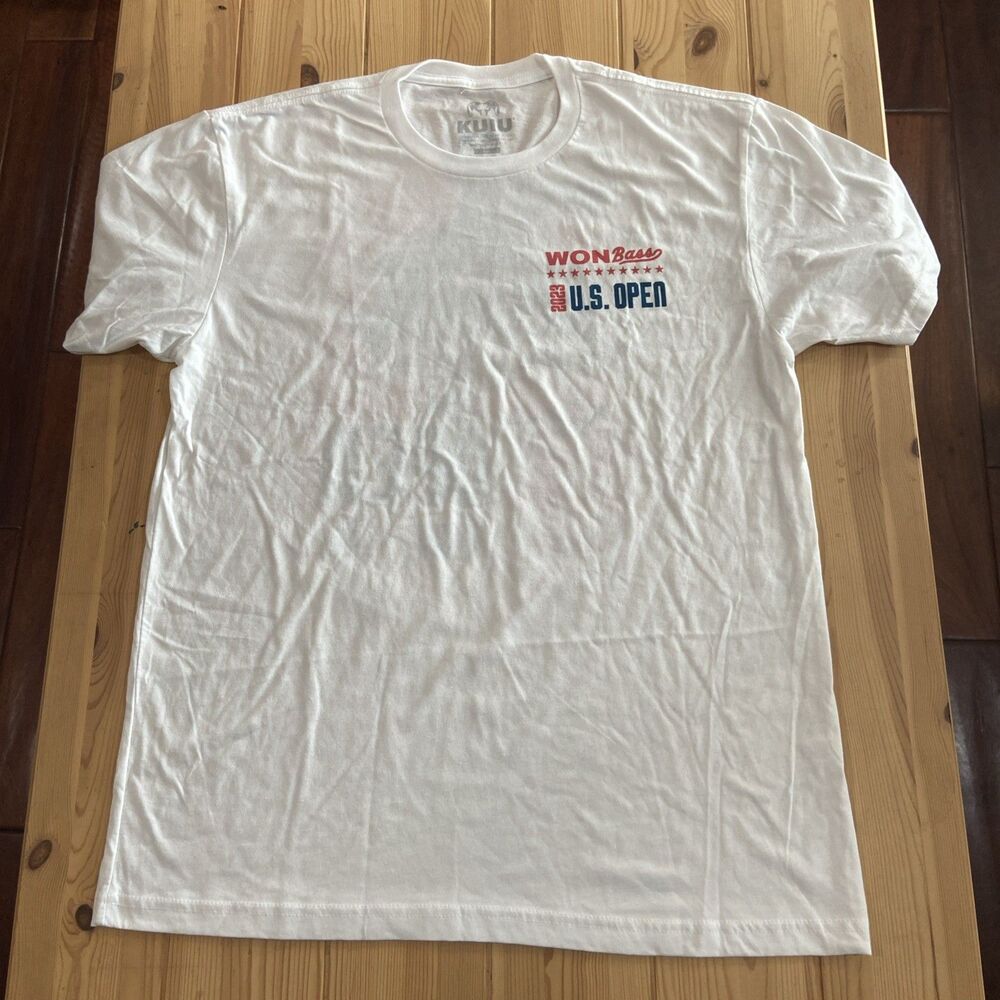 KUIU Shirt Mens Large White Ram Logo Stars Graphic US Bass Open Hunting Crew Tee